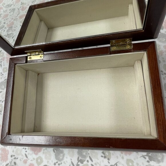 Small Wooden Jewelry Box - Embroidered Inlay - Removable tray - Picture 8 of 16